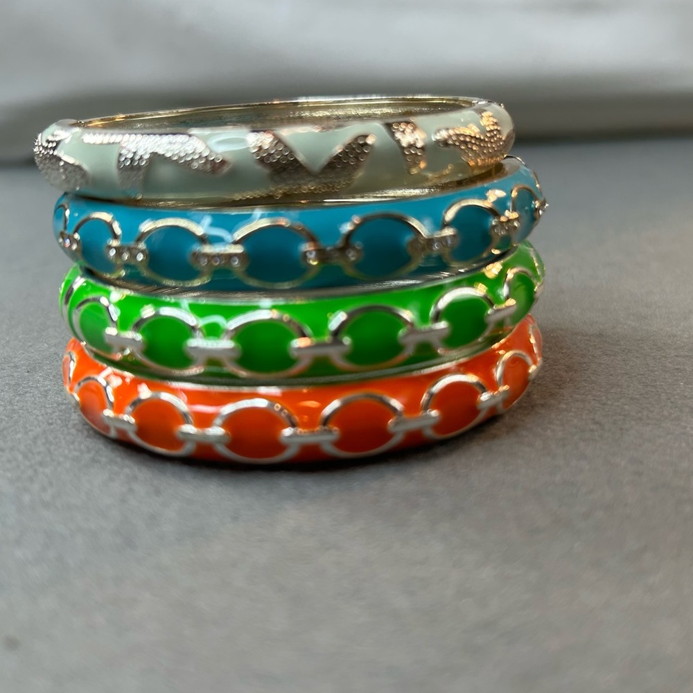 Sequin Enamel Bracelets Chain link pattern and starfish pattern Bangle stackable - Picture 6 of 8